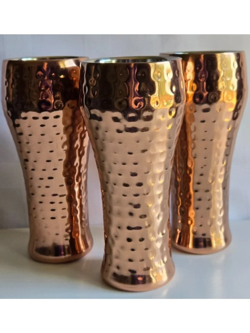 Hammered Copper Tapered Tumblers, 3-Piece Metal Drinking Cups Set for 3